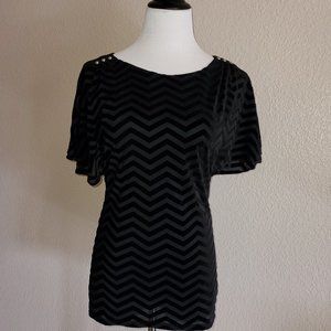 WHBM Black Velvet Chevron Flutter Sleeve Top XS